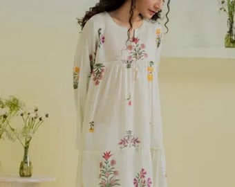 White Straight Cut Summer Lawn Maxi
