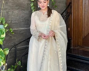 Embroidered Chiffon and Raw Silk Palazzo Designer Suit with Organza Dupatta - 3 Piece