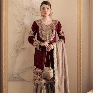 Beige Maroon Dress - Etsy Beige Maroon Dress - Etsy