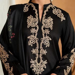3 piece - Pakistani Designer Embroidered Lawn Suit - Size(M, L, XL) -  Top, Bottom & Dupatta - Black