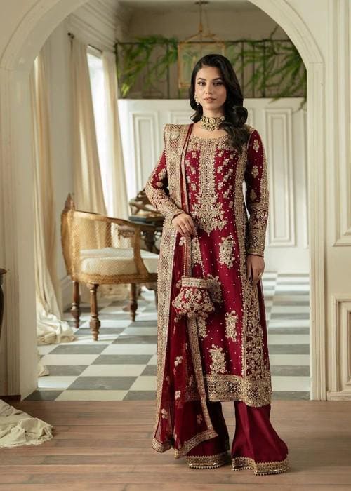green emerald velvet dress Maroon Gold Sherwani M304 main image 1