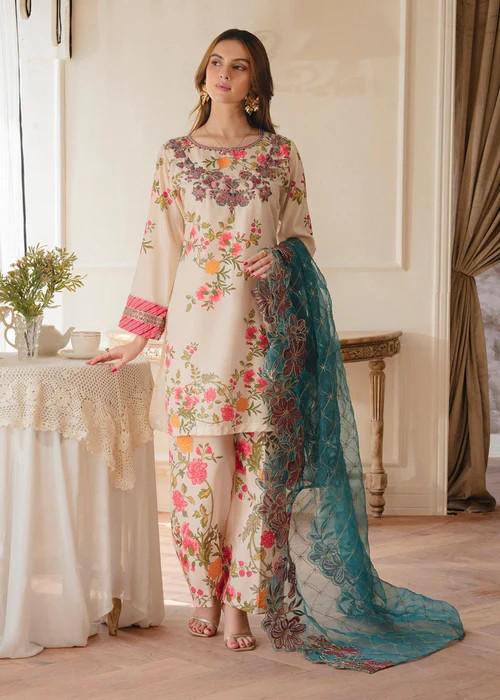lawn dress with organza dupatta SR-SN60 3Pc Sequence Embroidered Lawn Suit With Sequence Embroidered O   SYRA.PK