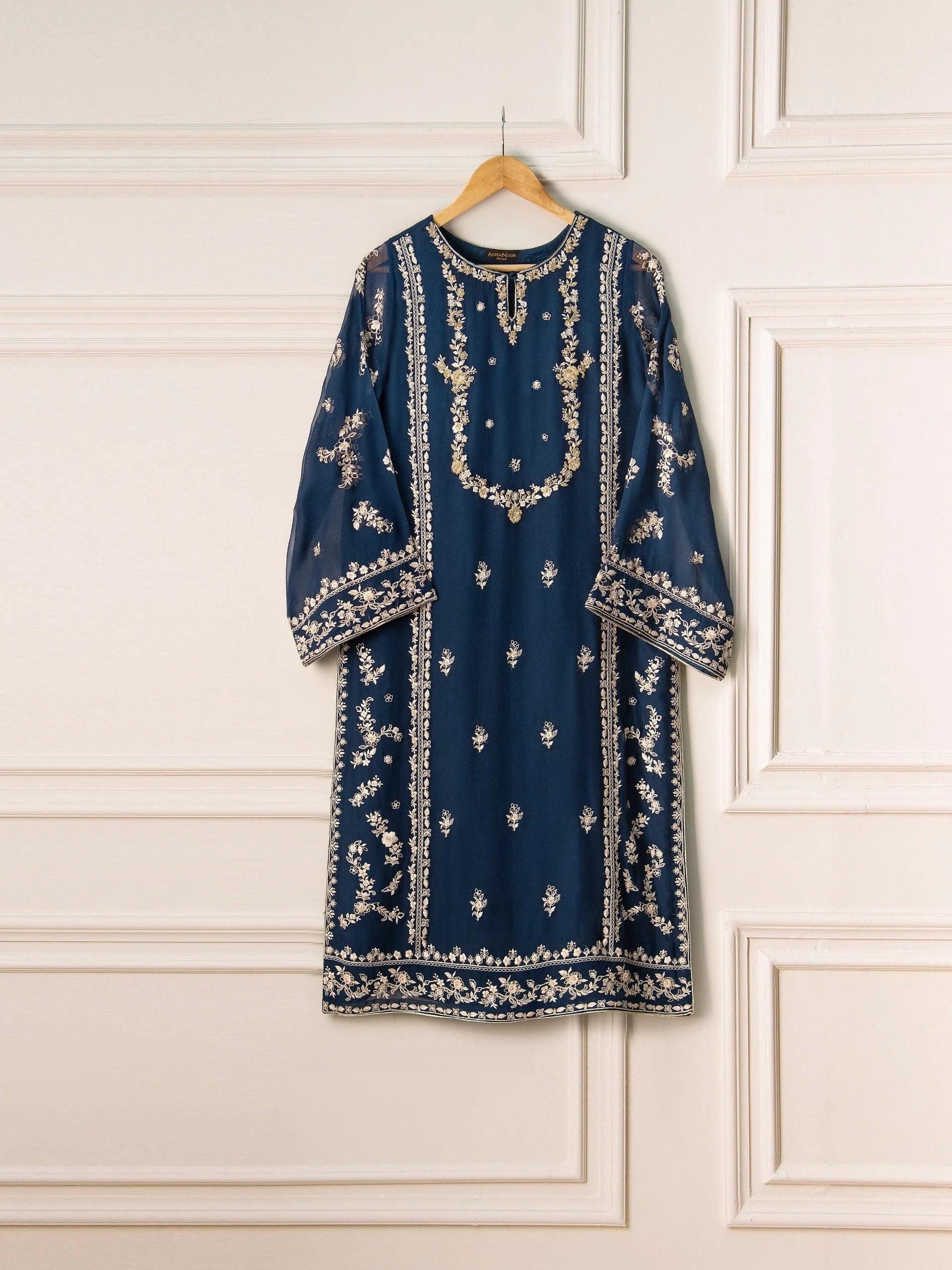 agha noor blue dress Agha Noor Blue Organza Embroidery Dress 3pc  GoodLuck Collections