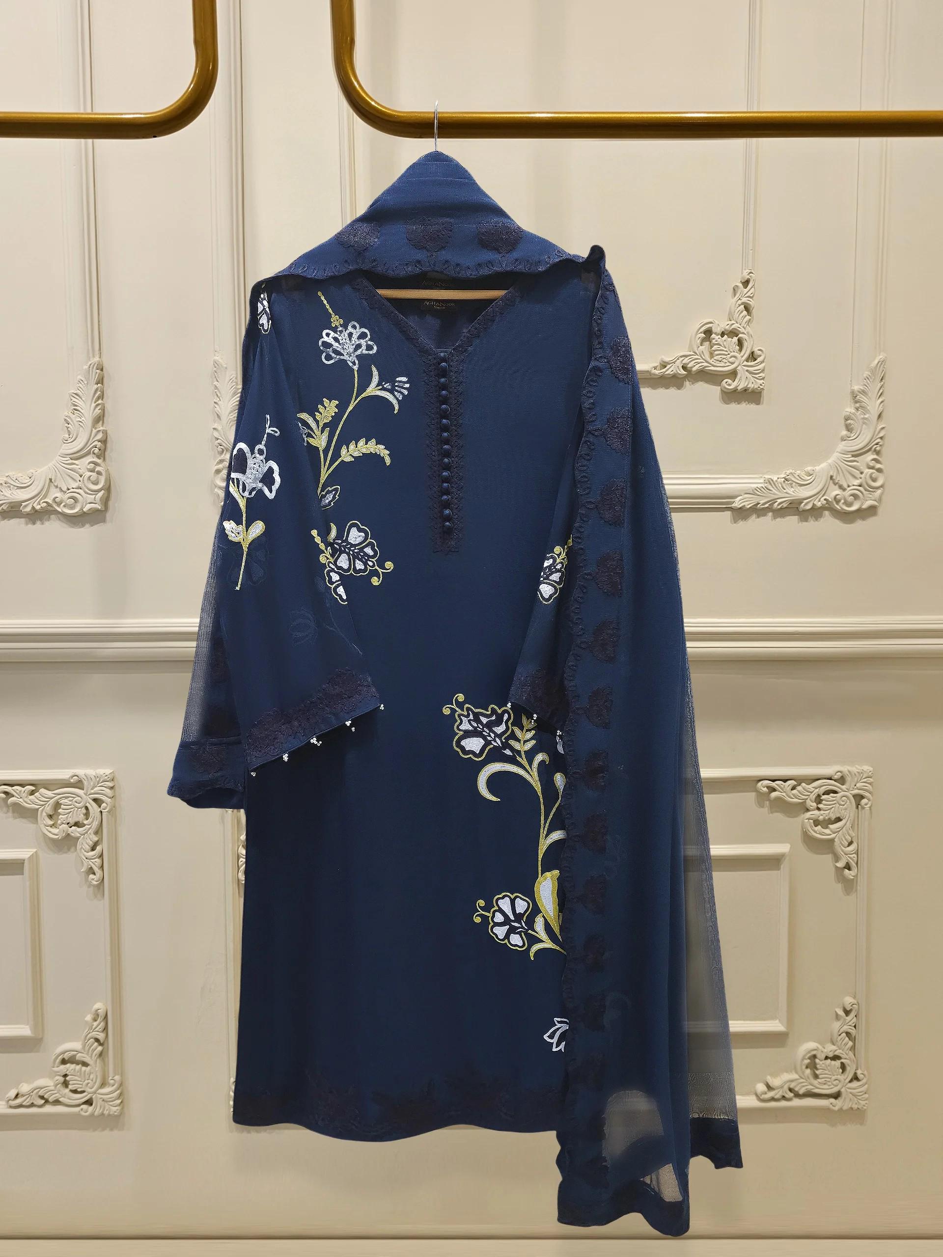 agha noor blue dress Agha Noor Inspired ~ Navy Blue  zkfashion-store