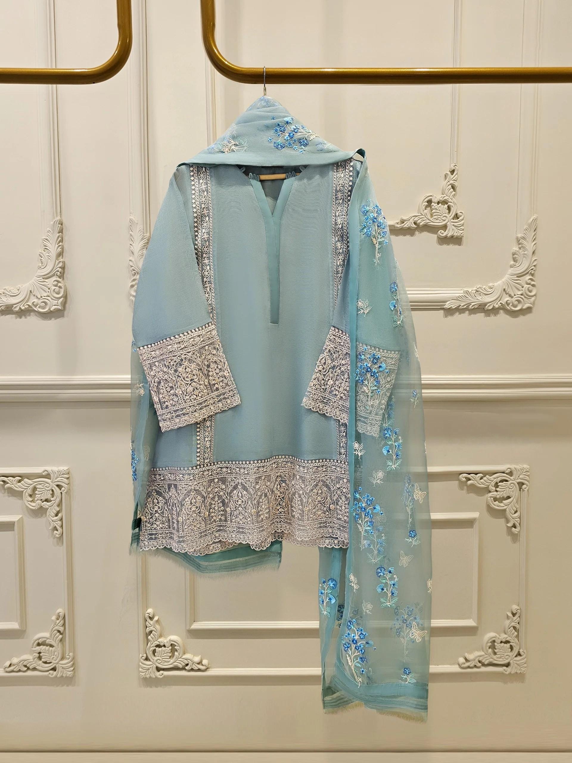 Aghanoor 3 Piece Pure Cotton Net Embroidered Suit Size (Medium, Large) - Ferozi