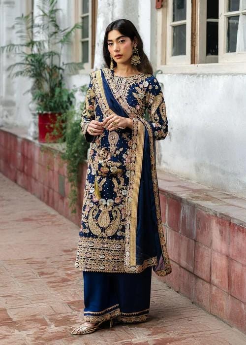 slim fit dress slacks Latest Pakistani Party Wear Online Bridgeview Illinois USA Plush Velvet  Party Dresses Low Priced – Shazia Yasin main image 1