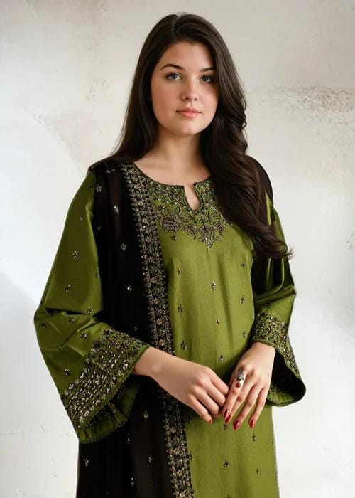 black and green dress pakistani Rangreza Green RR-4077 - Pakistani Suit