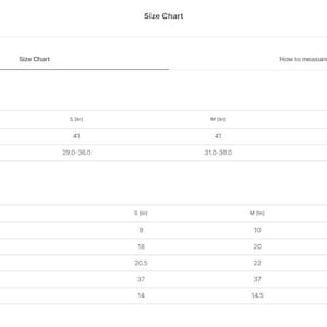 May include: A white size chart for clothing, displaying measurements in inches and centimeters. The chart includes sizes for trousers and shirts, detailing length, waist, armhole, bust, hips, shirt length, and shoulder measurements.