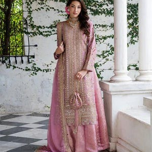 chiffon jamawar dresses Embroidered Chiffon Bridal Dress with Jamawar Trouser (Unstitched) (CHI-330) Online Shopping & Price in Pakistan