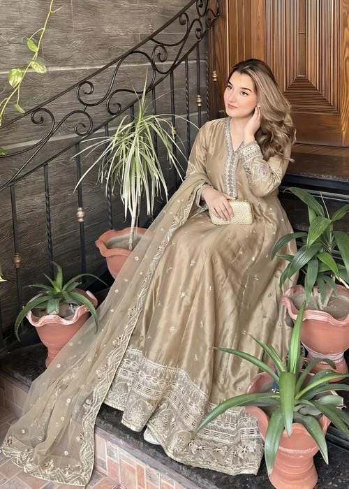 golden brown dress 3 Piece Dusty Brown Gown set – Label Tasos main image 1