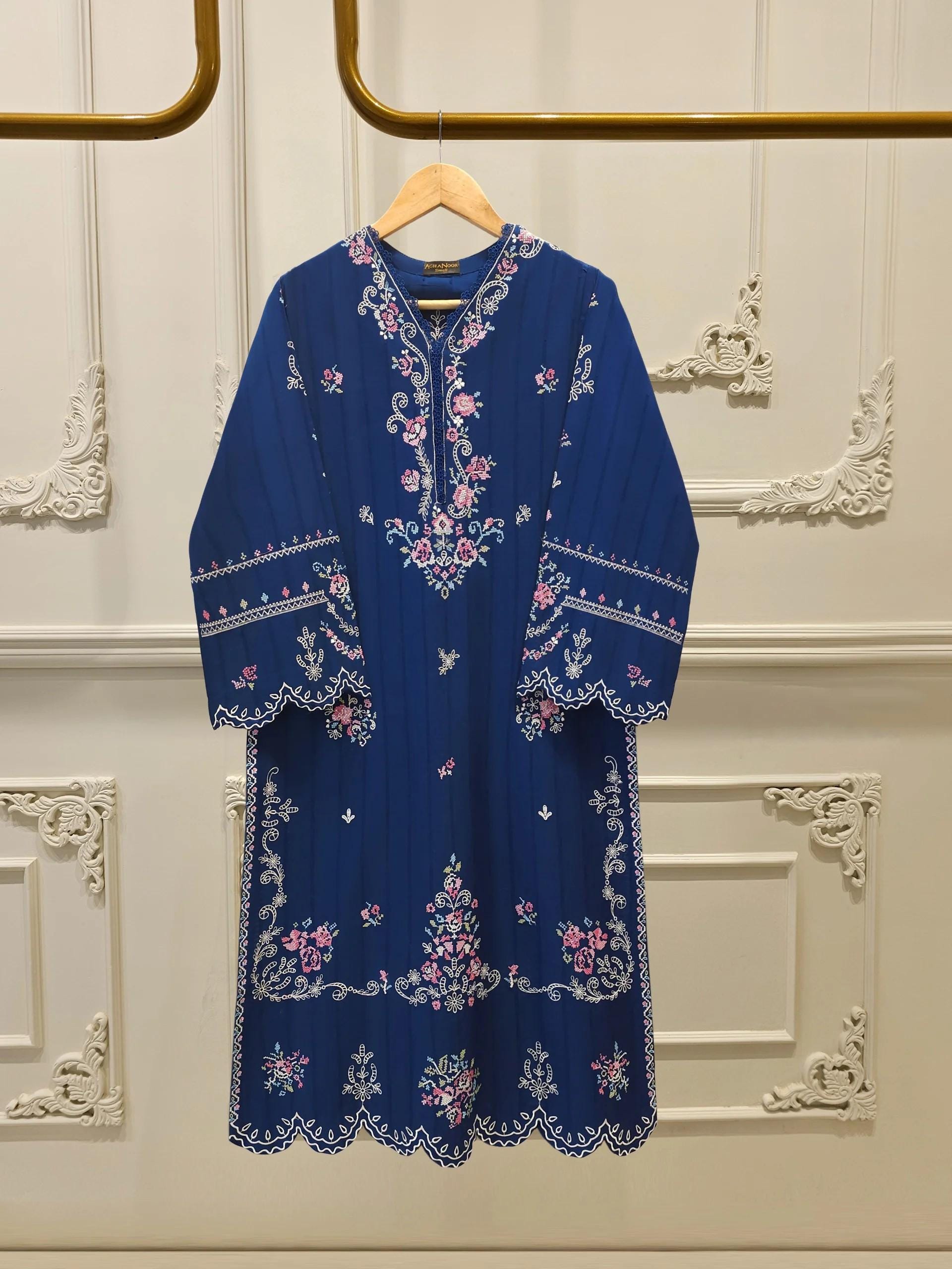 agha noor blue dress 3 Piece