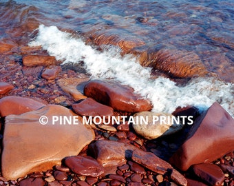 Lake Superior Beach Red Rocks and Pebbles | Printable Digital Download for Affordable Wall Art | Scenic Great Lakes Landscape Photo