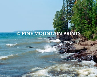 Lake Superior Rocky Shore | Printable Digital Download for Affordable Wall Art | Scenic Great Lakes Landscape Photo