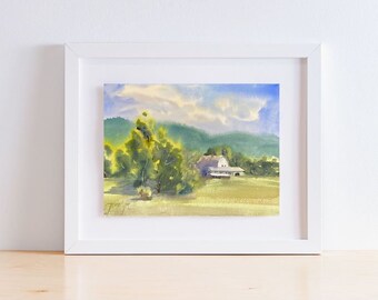 Print, "White Ranch", watercolor print on archival paper, 11" x 15"