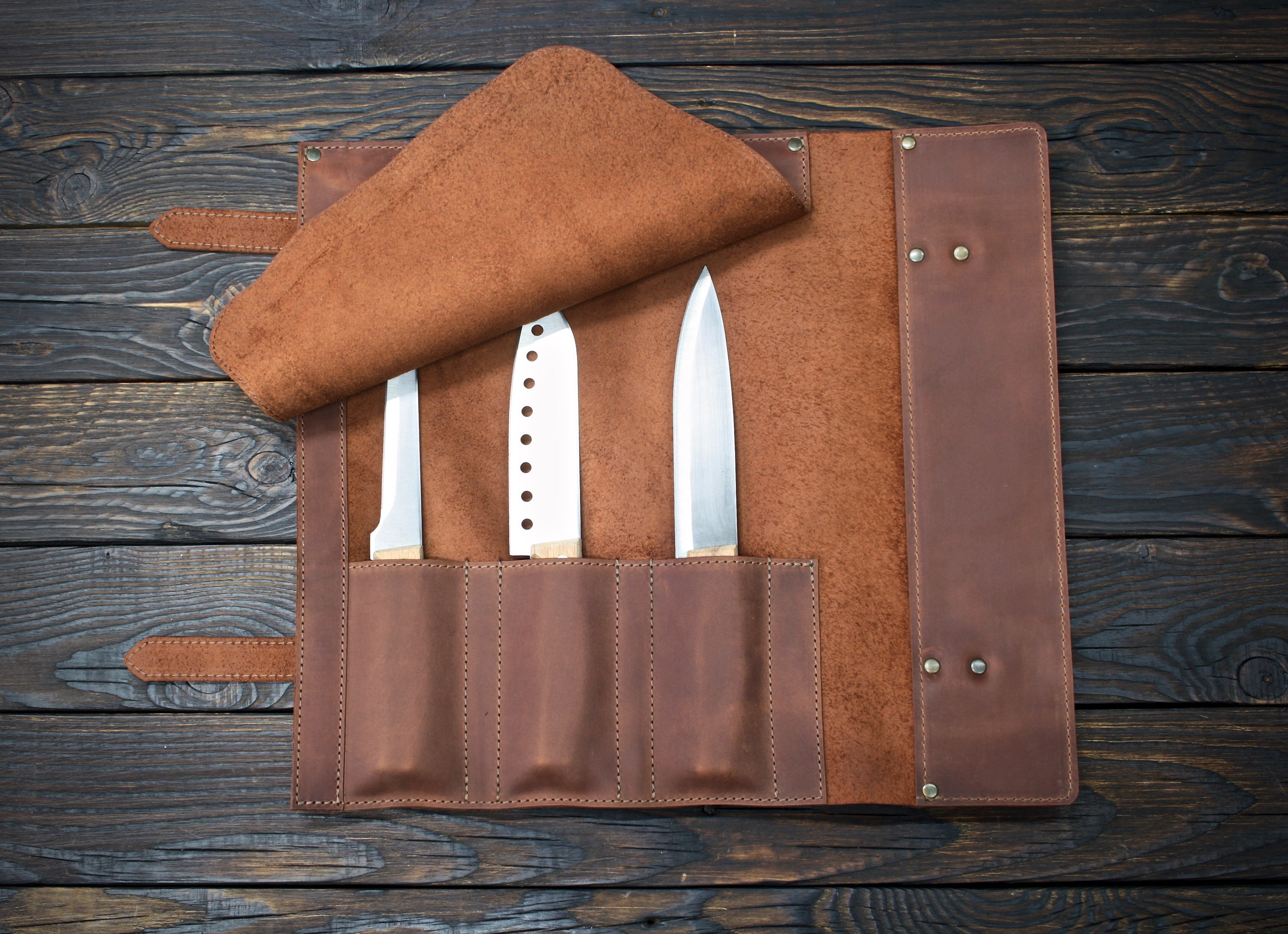 Chef Knife Roll Knife case Brown bag Leather holder Bag for Etsy
