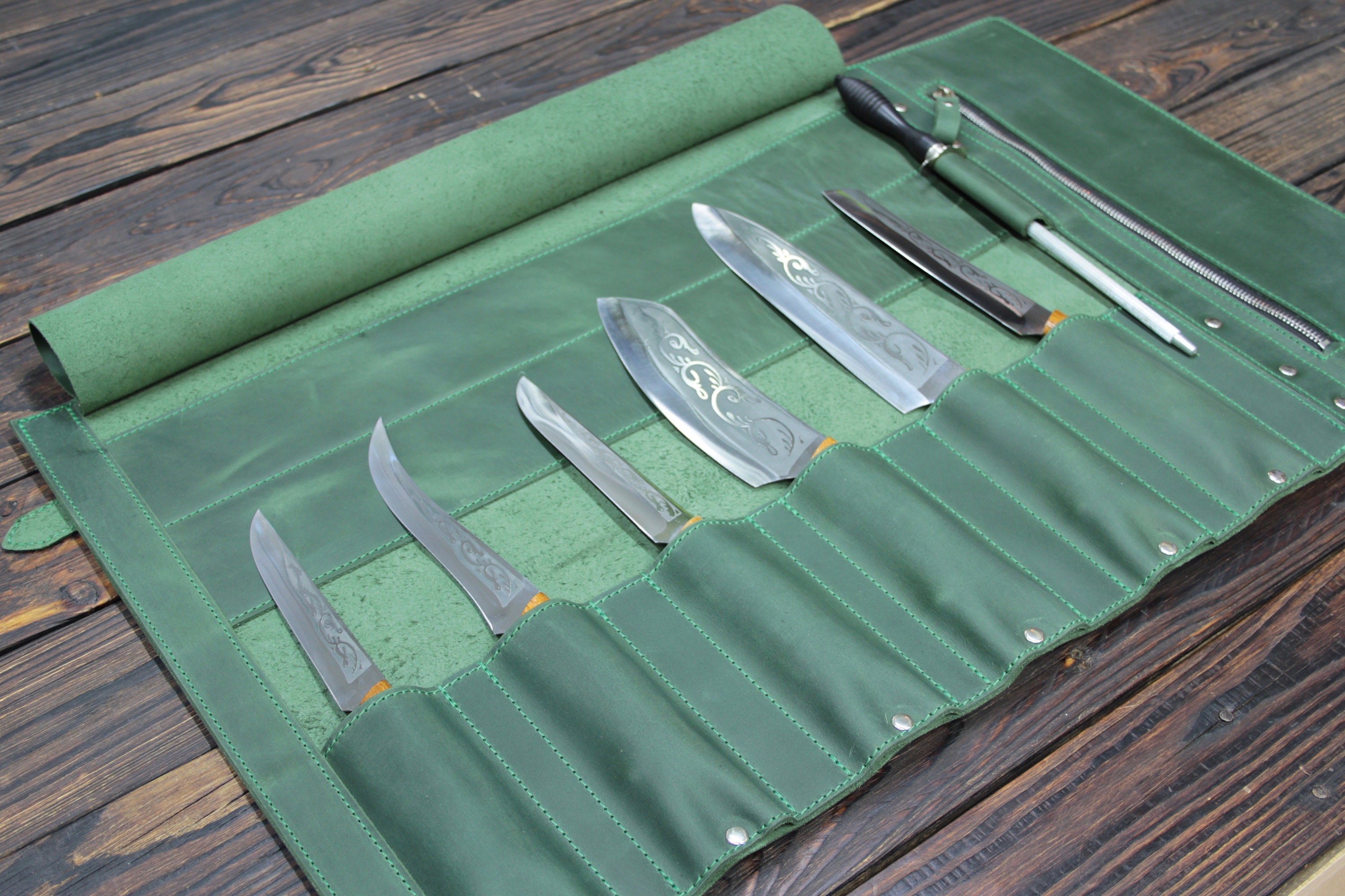 Leather Knife Roll Knife Case Chef Knife Roll Case Knife Knife Etsy