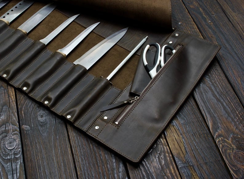 Knife Roll Leather Chef Knife Roll Tooll Roll Personalized Etsy