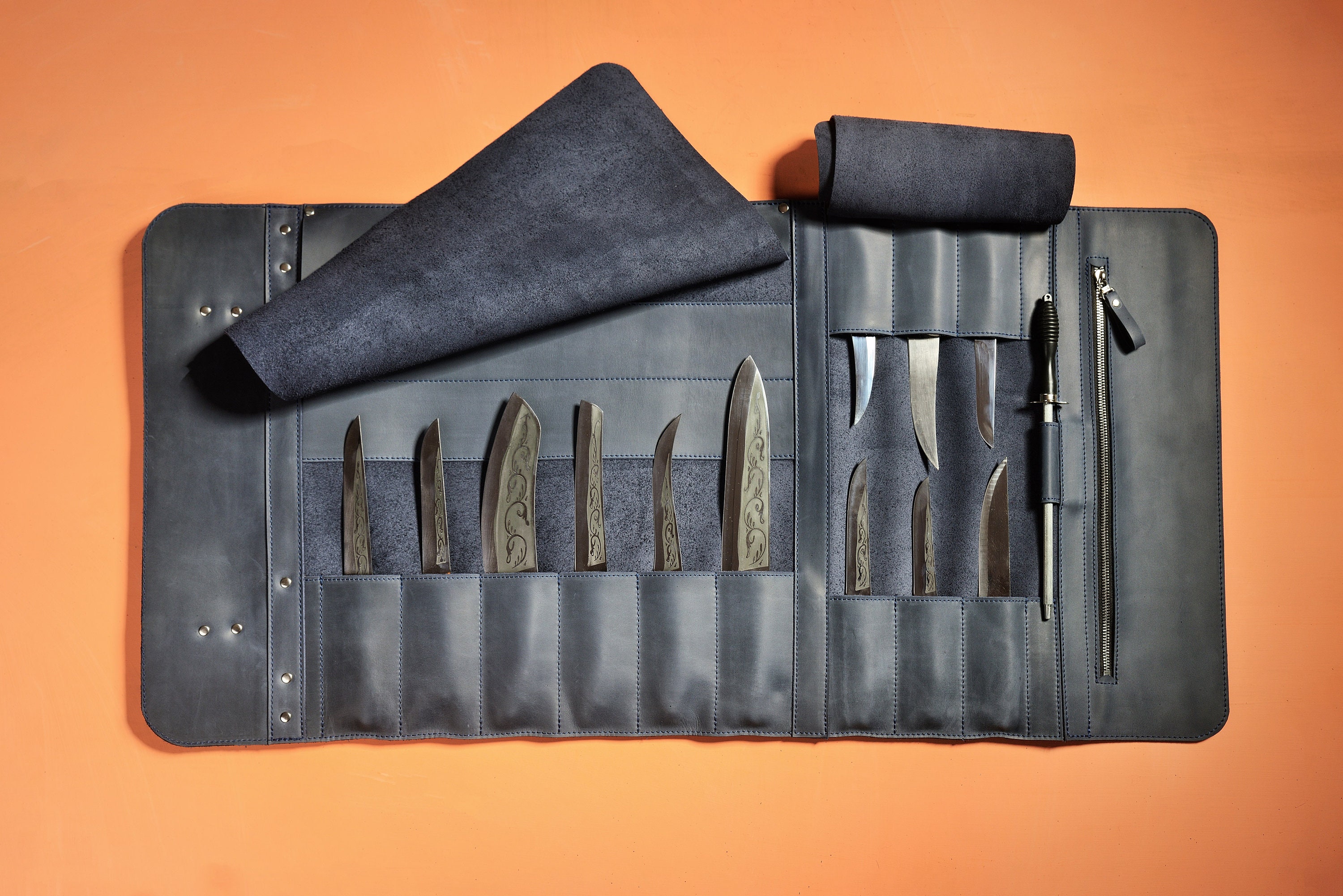 Leather Storage Roll for Knifes Leather Knife Roll Leather Etsy