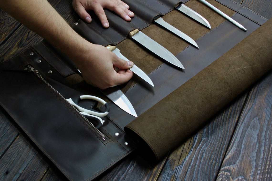 Leather Knife Roll Knife Case Chef Knife Roll Case Knife Knife Etsy