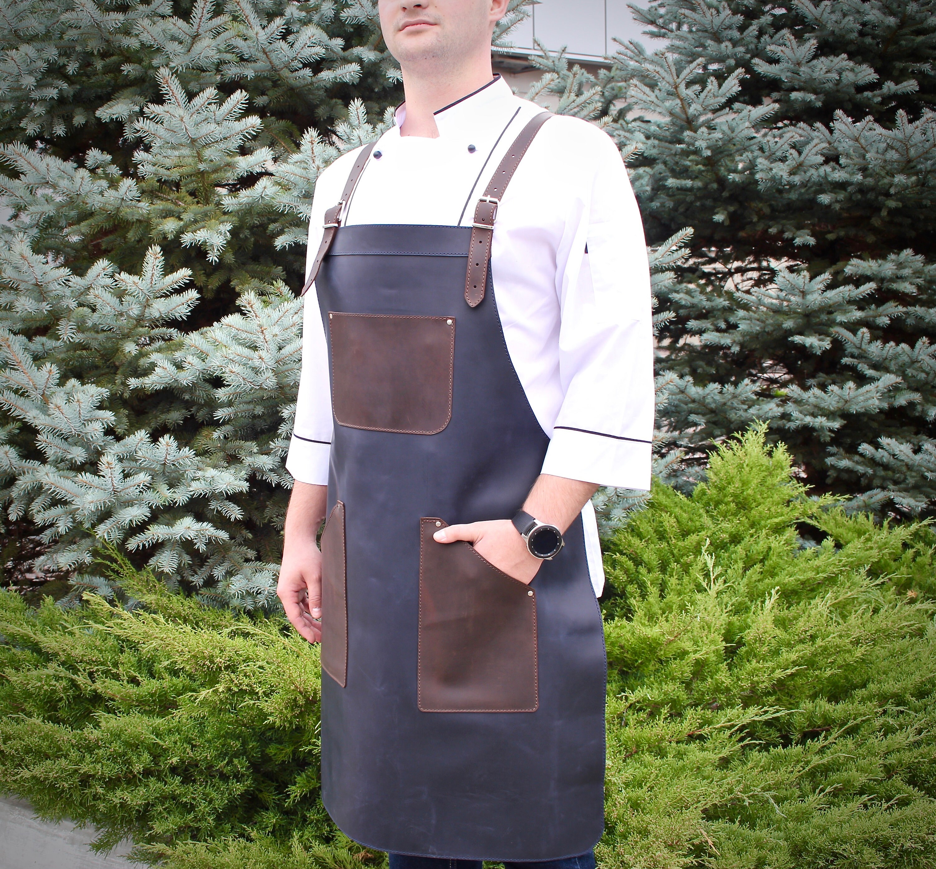 Chef Apron Leather Apron. BBQ Apron Mens Apron Bartender Etsy
