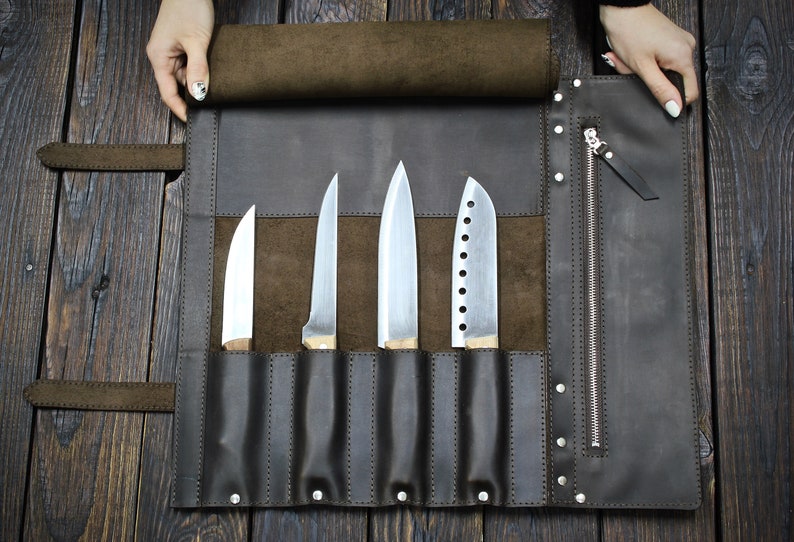 Knife Roll Leather Chef Knife Roll Tooll Roll Personalized Etsy