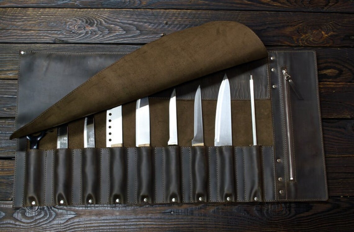 Knife Roll Leather Chef Knife Roll Tooll Roll Personalized Etsy