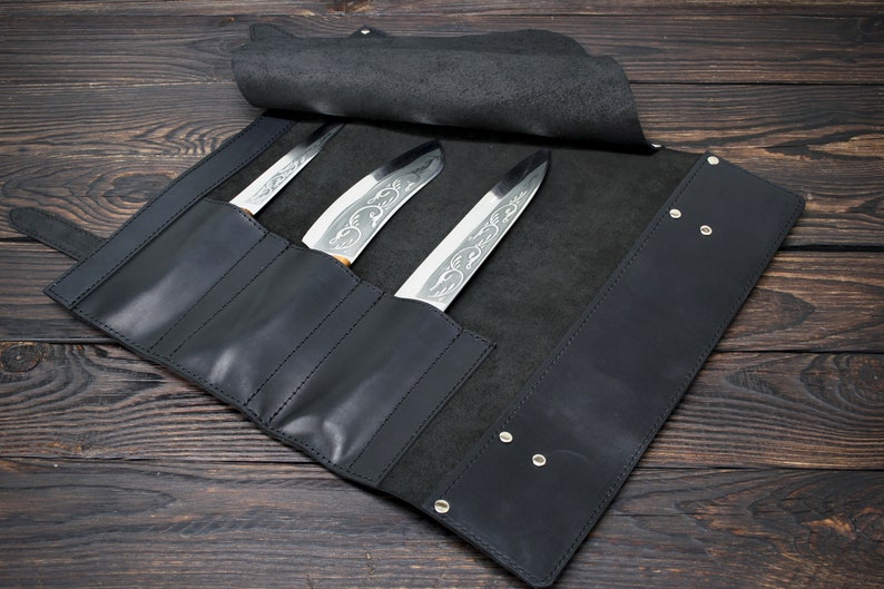 Chef Knife Roll Knife Bag Black Handmade Knife Roll Bag for Etsy