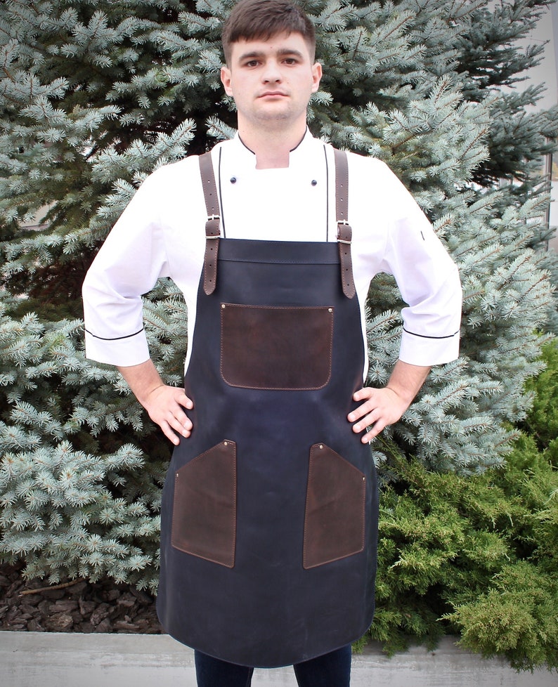 Chef apron Leather Apron. BBQ Apron Mens apron Bartender Etsy