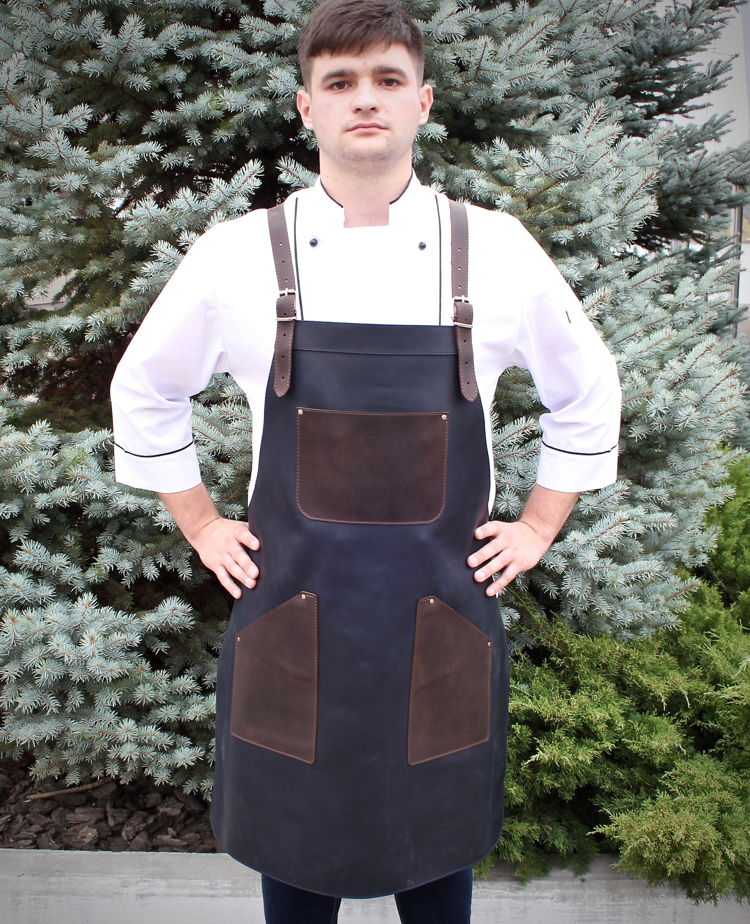 Chef Apron Leather Apron. BBQ Apron Mens Apron Bartender | Etsy