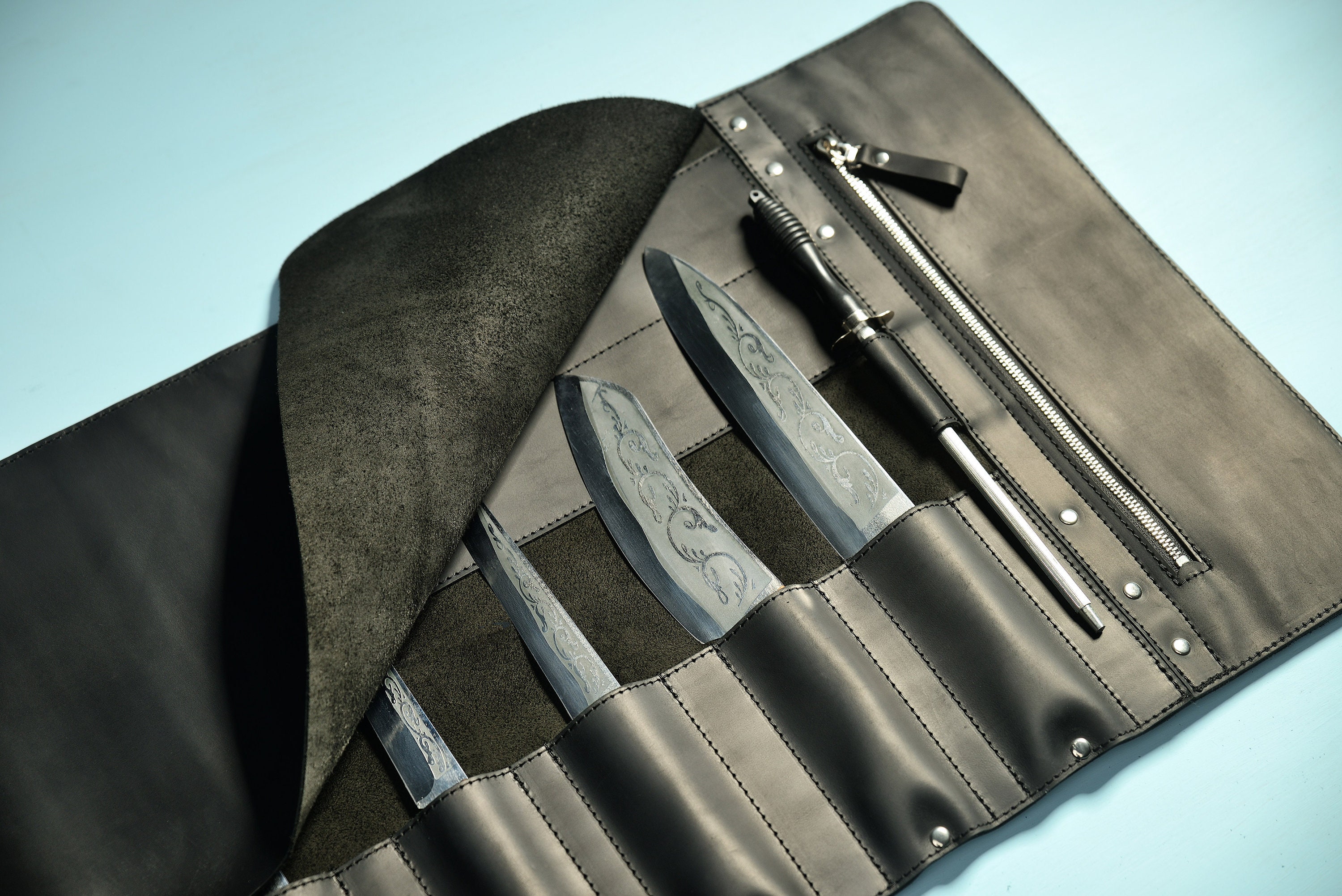 Leather Storage Roll for Knifes Leather Knife Roll Leather Etsy