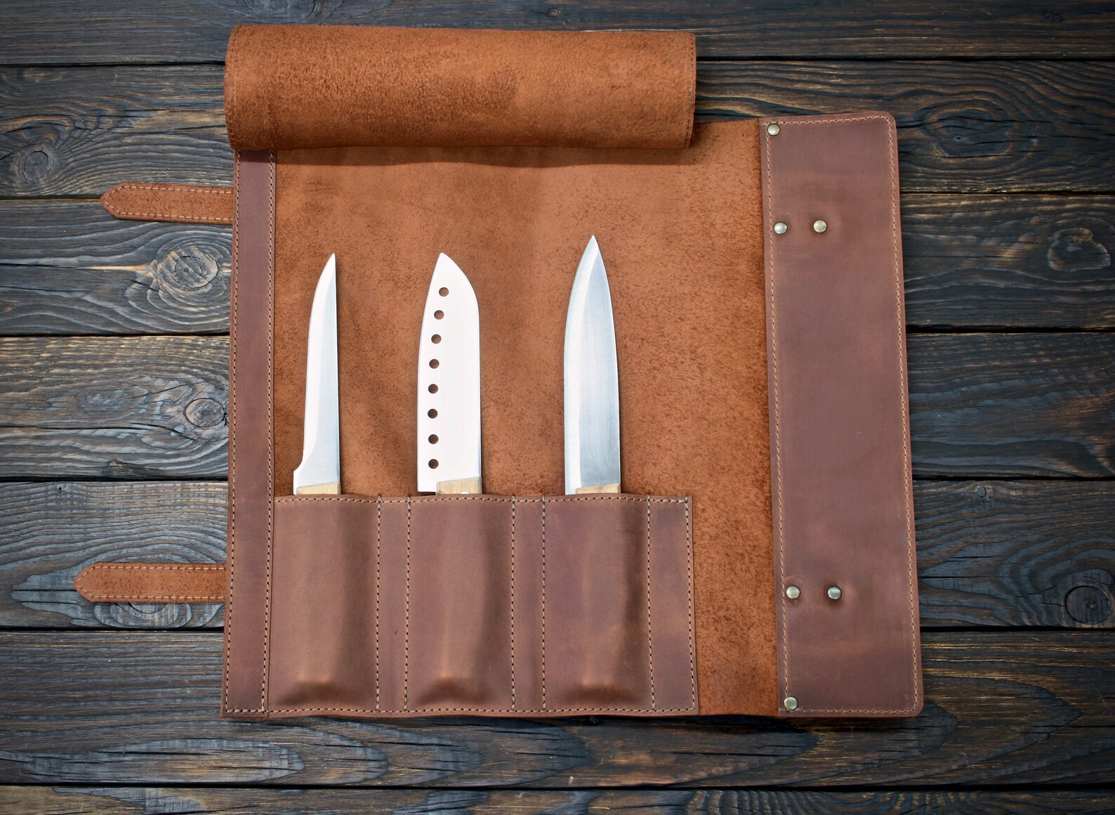 Chef Knife Roll Knife Case Brown Bag Leather Holder Bag for Etsy UK