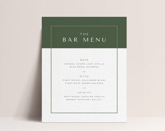 Printed Wedding Bar Menu Sign: Minimalist Signature Cocktails