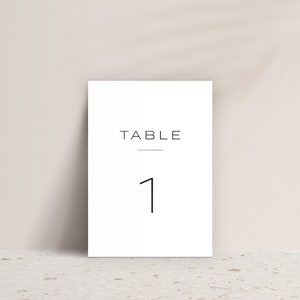 Printed Minimalist Table Number Card, Modern Wedding Table Numbers, Minimalist Table Numbers, Simple Clean Table Cards