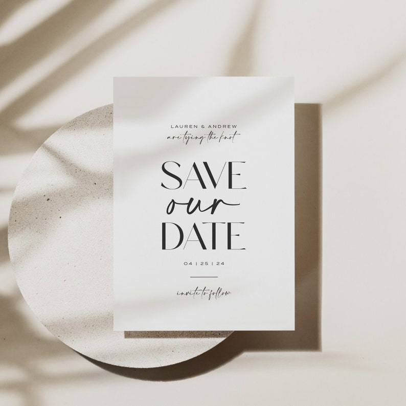 Minimal and simple wedding save the dates. Modern printed save the dates. Semi custom wedding invitations