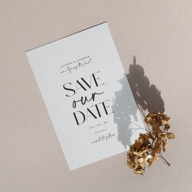 Clean Save The Date, Minimal Save The Date, Simple Wedding Invite, Modern Save The Date, Printed Save The Dates, Classic Wedding Black Tie image 2