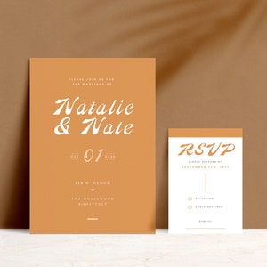 Printed Boho Wedding Invitation, Modern Wedding Invitations, Retro Wedding Invites, Bright Wedding Invite, Boho Wedding Invitation Set
