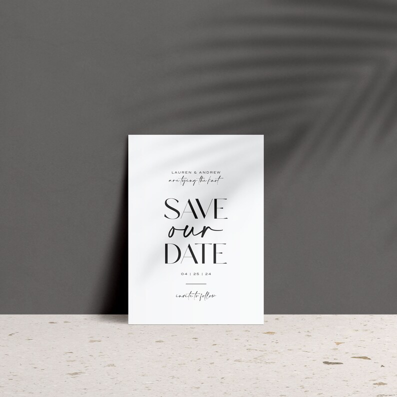 Clean Save The Date, Minimal Save The Date, Simple Wedding Invite, Modern Save The Date, Printed Save The Dates, Classic Wedding Black Tie image 3