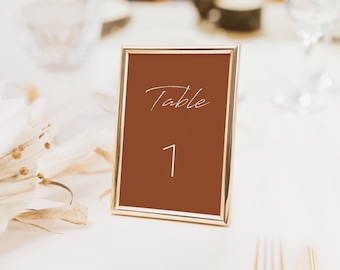 PRINTED Boho Table Number Card, Modern Terracotta Wedding Table Numbers, 5x7 and 4x6 Table Numbers, Simple, Burnt Orange, Bohemian