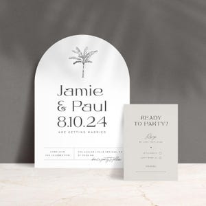 Classic Modern Wedding, Modern Palm Invites, Neutral Boho Invites, Printed Wedding Invitations, Minimalist Wedding Invites | Palm Meadow