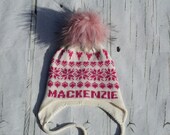 Custom knit hat for kids, Personalized knit hat, Double knitted ear flap hat, Winter hat name, Snowflakes hat,Newborn Custom Winter Hat