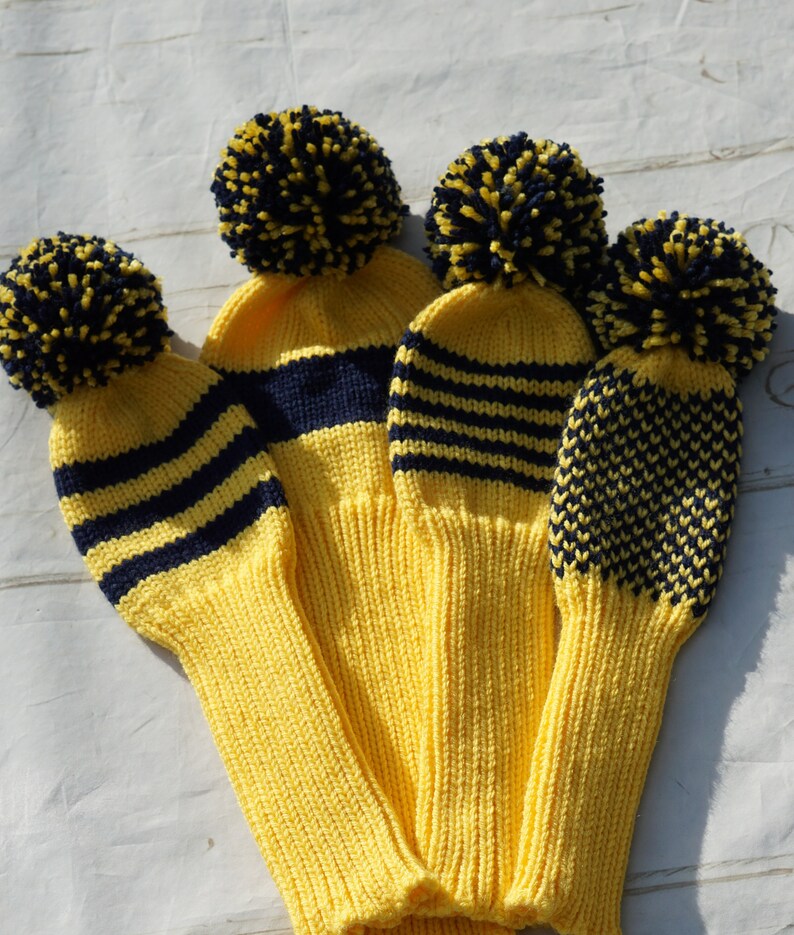 Knitted Golf Head Covers With Pom Poms Custom Set of Golf Etsy