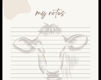 Minimalist Cow My Notes | 2 Files | PNG For Good Notes JPG For Printable