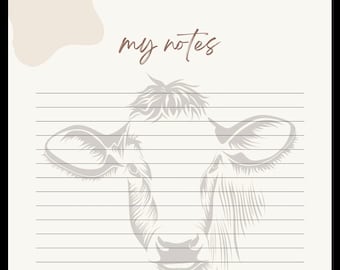 Vaca minimalista Mis notas / 2 archivos / PNG para buenas notas JPG para imprimir