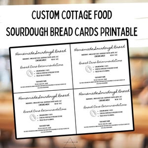 Zelfgemaakt zuurdesembrood aangepaste afdrukbare onderhoudskaarten | Cottagefood | Boerderijkraam | Microbakkerij | Thuisbakkerij
