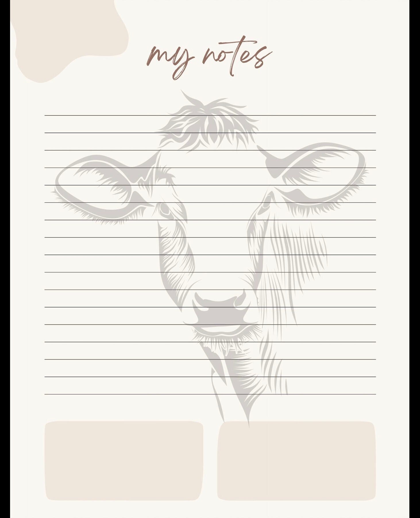 Cow Notes Minimalist Cow My Notes 2 Files PNG for Good Notes JPG for - Etsy Australia