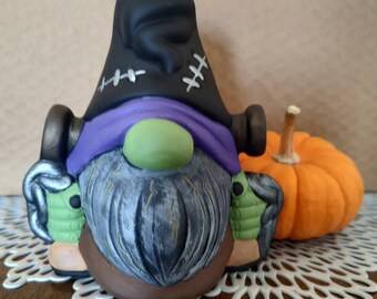 Halloween Frankenstein Gnome, Hand Painted Ceramic
