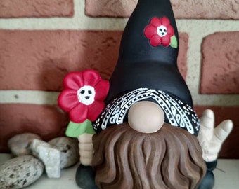 Biker Gnome, Hand Painted Ceramic