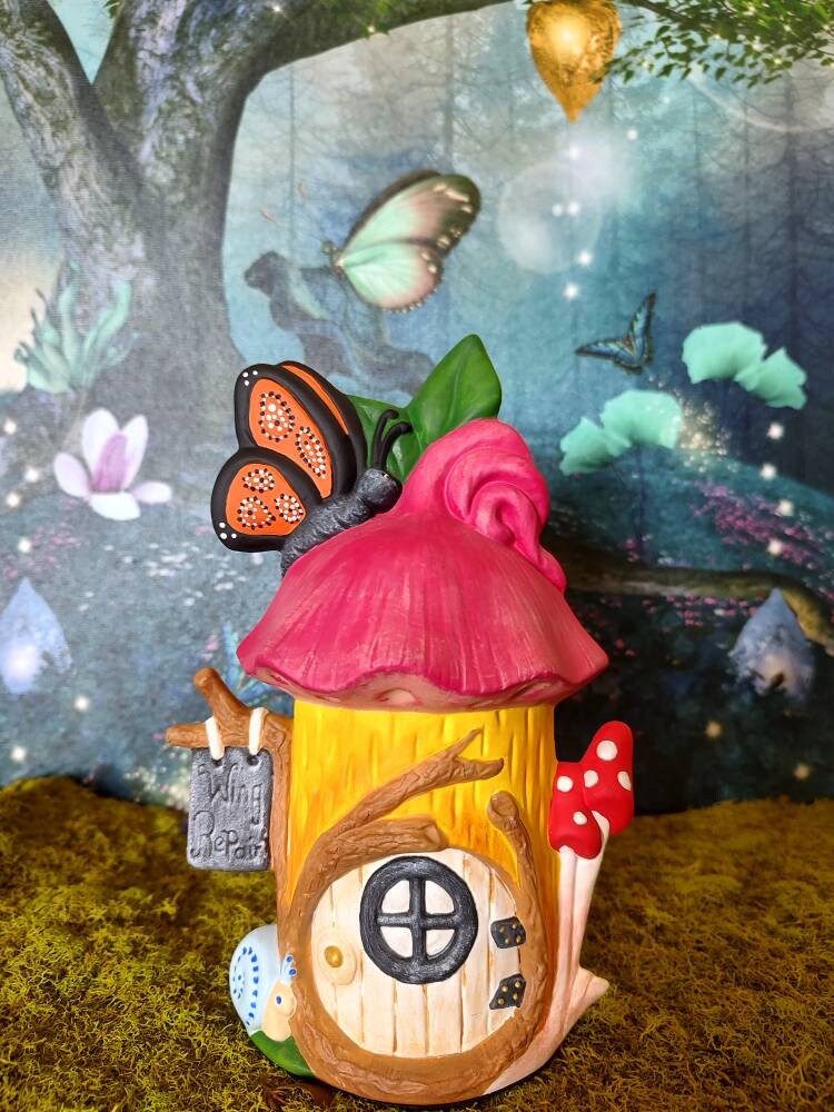 Ceramic Fairy House Mushroom, Hand Painted