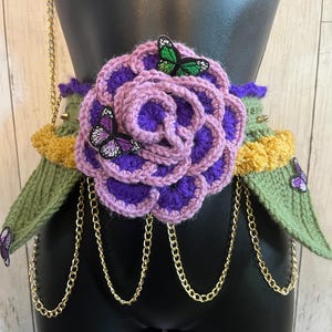 Purple Crochet Flower Fairy Pixie Butterfly Belt Set