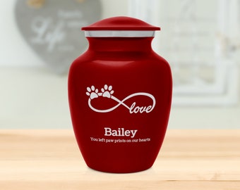 Ruby Red Infinite Love Heart - Pet Cremation Urn - Four Sizes - Engraved